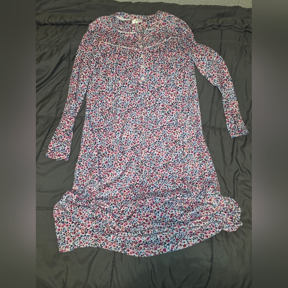 Womens Floral Long Sleeve Night Gown - Pink, Blue, White